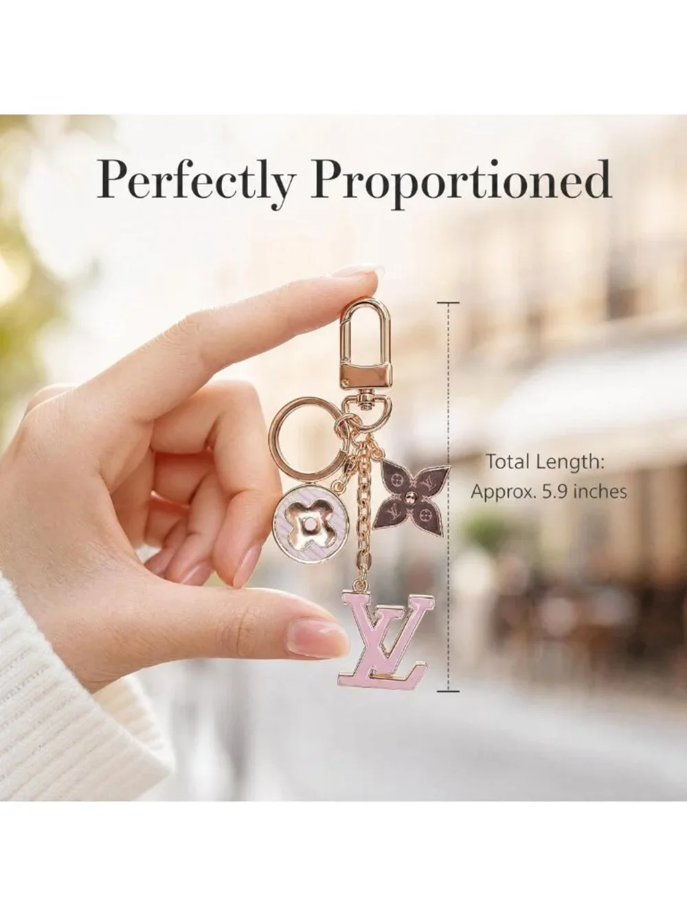 Chic Luxury Bag Accessories & Keychains - Gold Metal, Pink Enamel, Floral Design